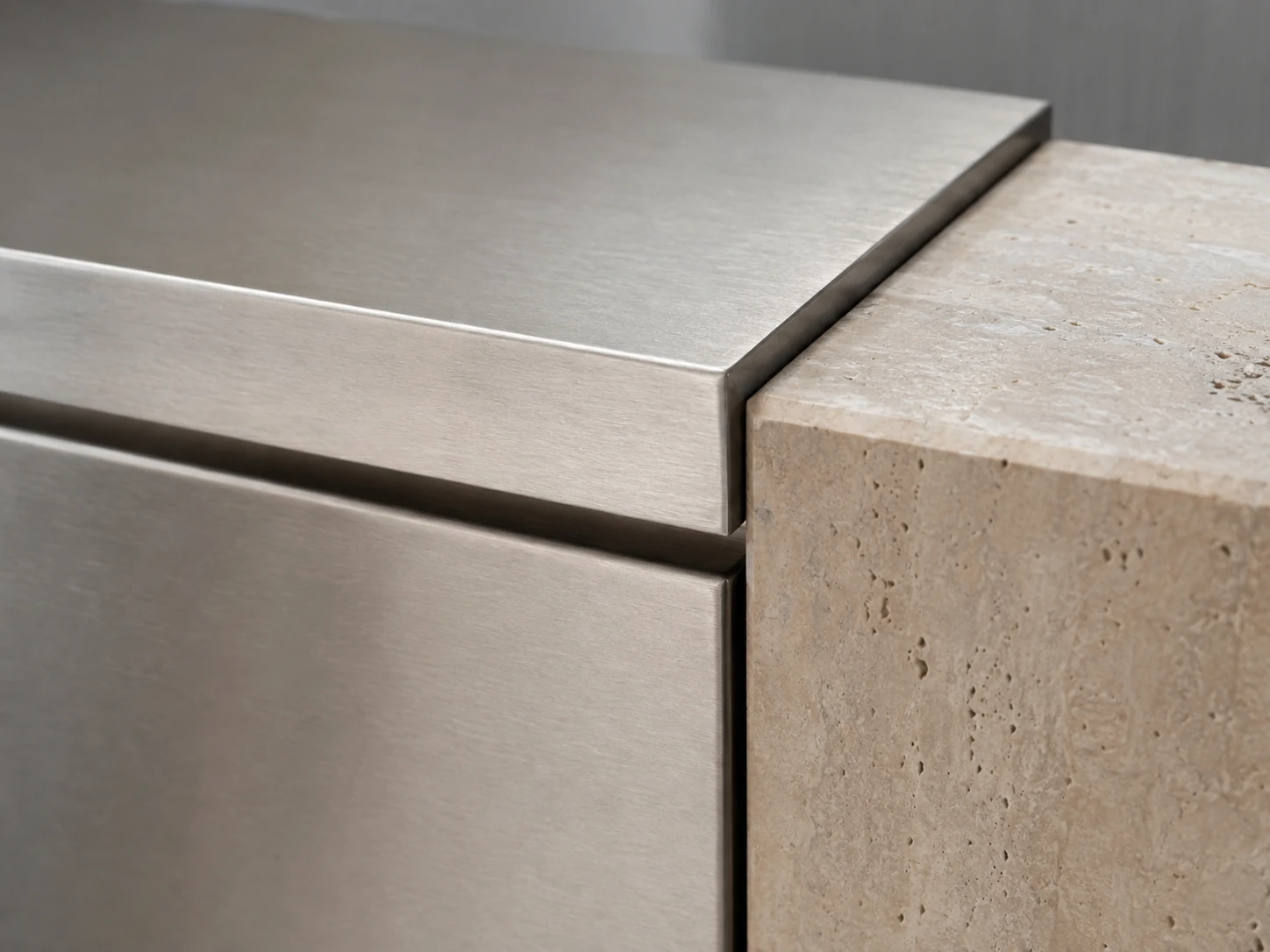 Stone and stainless steel junction detail study