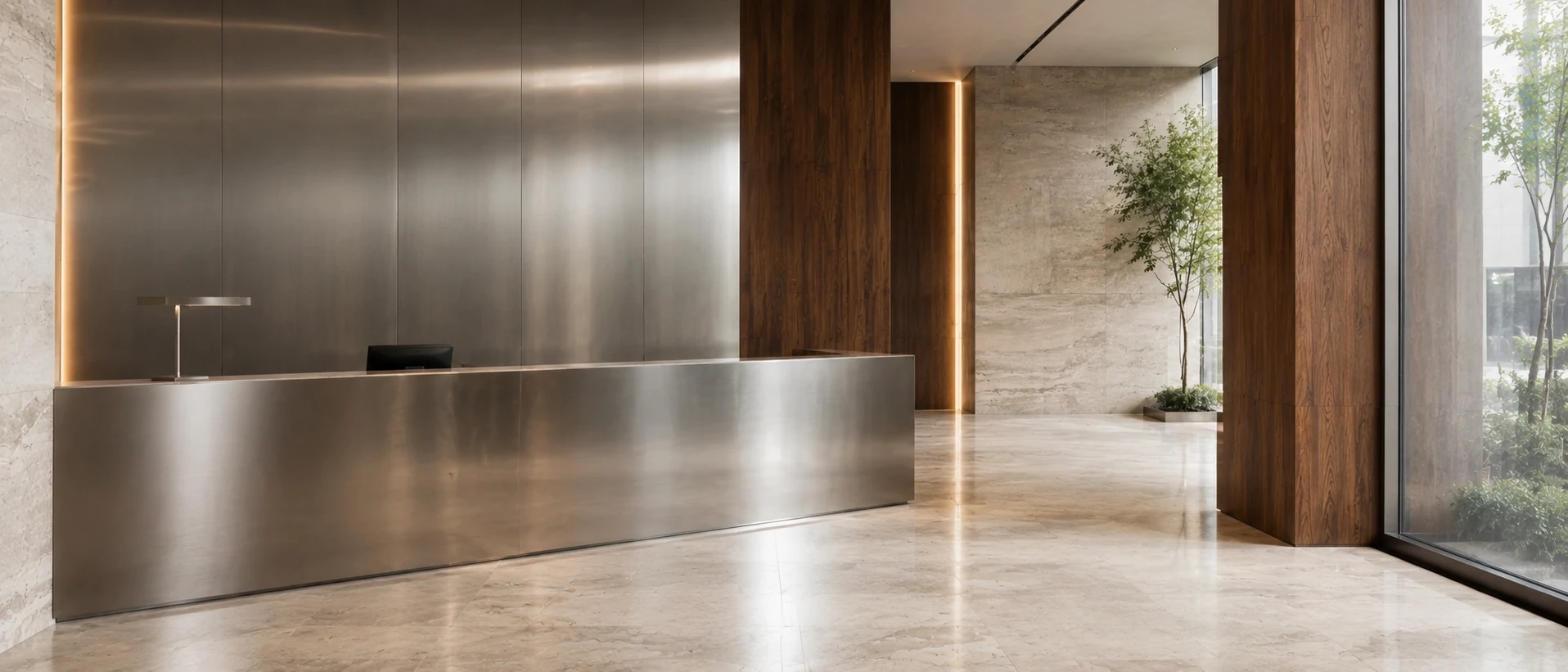 Brushed stainless steel architectural interior